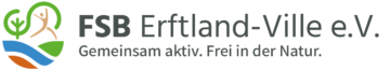 Logo des FSB Erftland-Ville e.V. mit Natursymbolen und dem Slogan: „Gemeinsam aktiv. Frei in der Natur – erleben Sie Zieselsmaar und eine entspannte, textilfreie Freizeit.“.