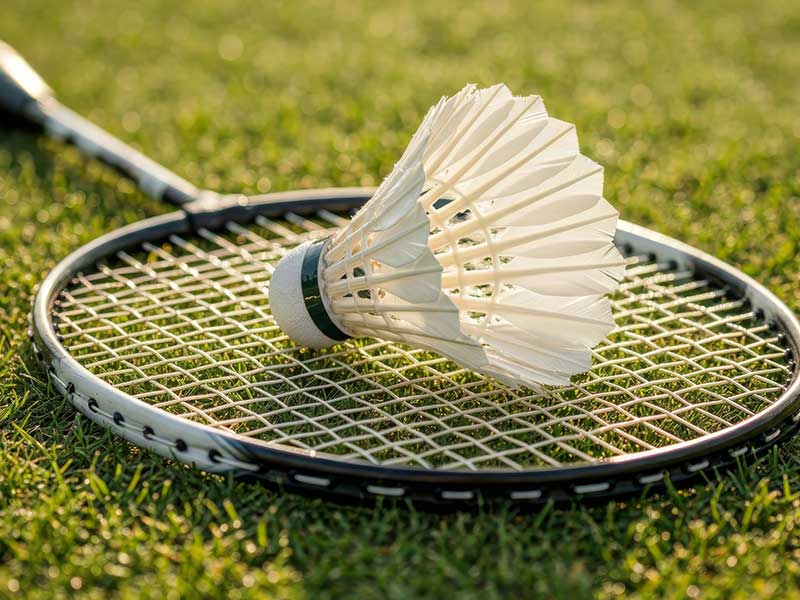 Ein Badmintonschläger und ein Federball liegen im Gras von Zieselsmaar, einem beliebten Treffpunkt für FKK-Fans.